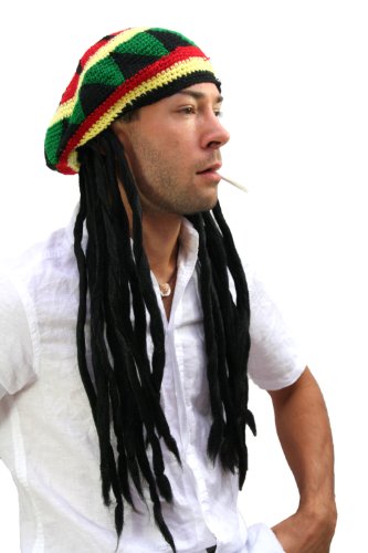 WIG ME UP ® - rasta2-P103 - Gorro de Punto con Dreadlocks, pelos Rasta Bob Marley, Rastafari