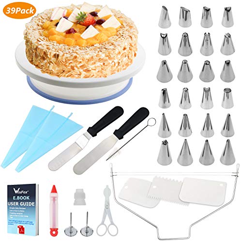 WisFox Cake Turntable, Torta Giratoria, Decoración de pasteles 24 Boquillas Torta giratoria, 2 piezas Espátula de formación de hielo, Bolso de pastelería, Sirope de torta, Cortador, Flor levantador WisFox Cake Turntable, Torta Giratoria, Decoración de pasteles 24 Boquillas Torta giratoria, 2 piezas Espátula de formación de hielo, Bolso de pastelería, Sirope de torta, Cortador, Flor levantador