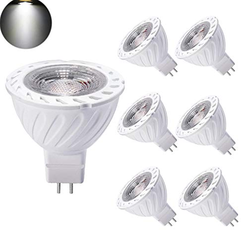 Yafido Bombilla LED GU5.3 MR16 12V Blanco Frio 7W Equivalente a Halogeno 50W Spot Luz 6000K GU 5.3 Foco Ojo de Buey COB 550Lumen Ø50 x 55mm Pack de 6