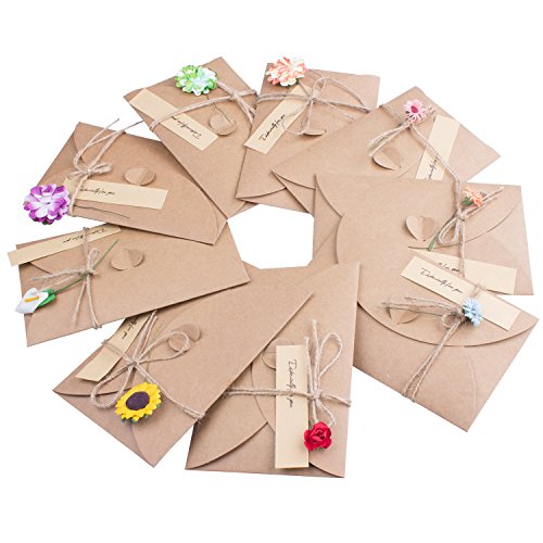 ZeWoo Tarjeta de Felicitación, Papel Kraft Retro Hecho a Mano, Sobres en Blanco, Flores Secadas Postal Decorada para Persona Especial y Ocasión Importante ZeWoo Tarjeta de Felicitación, Papel Kraft Retro Hecho a Mano, Sobres en Blanco, Flores Secadas Postal Decorada para Persona Especial y Ocasión Importante