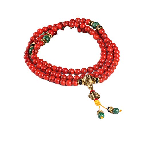 108 pulsera de coral rojo cuentas de piedra natural mala collar oración budista rosario pulseras de hilo buda meditación