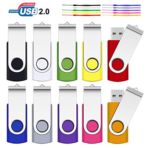 1GB Memoria Flash USB, SRVR 10Pack USB2.0 Unidades de Pulgar Giratorias Almacenamiento de Datos Unidad Jump Unidad Zip Tarjetas de Memoria Dispositivos Externos con Indicador LED (10 Colores)