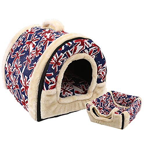 2 en 1 Casa y Sofá para Mascotas, Lavable a Máquina Casa Nido Cueva Cama de Perro Gato Puppy Conejo Mascota Antideslizante Plegable Suave Calentar con Cojín Extraíble,(Kennel + Mat) 3,L (60*48*43 CM)