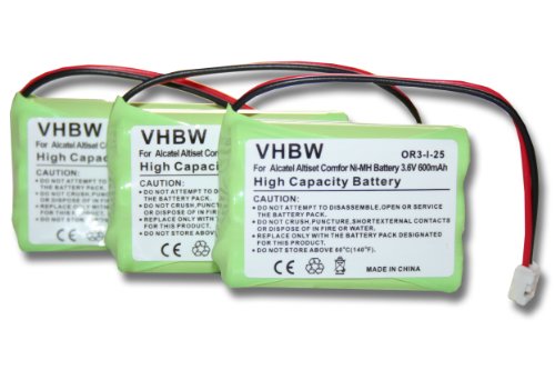 3 x vhbw Set de baterías 600mAh para teléfono Fijo inalámbrico Ericsson DECT260, DT140, DT-140, DT200, DT-200, DT288, DT-288, DT290, DT-290,