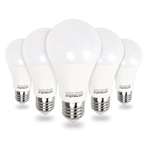 Aigostar - Bombilla LED E27 12W, Luz Blanca Fría 6400K,1020 lúmenes, Ángulo 280°, no regulable - 5 unidades Aigostar - Bombilla LED E27 12W, Luz Blanca Fría 6400K,1020 lúmenes, Ángulo 280°, no regulable - 5 unidades