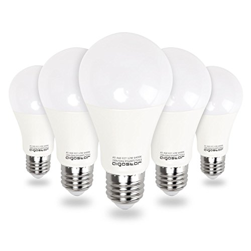 Aigostar - Bombilla LED E27 12W, Luz Blanca Fría 6400K,1020 lúmenes, Ángulo 280°, no regulable - 5 unidades