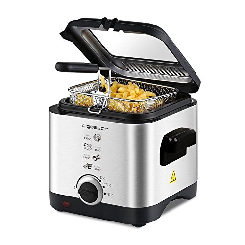 Aigostar Fries 30IZD - Freidora compacta de 1,5 litros, libre de BPA, 900 watios, tapa extraíble con gran ventana transparente y temperatura ajustable. Acero inoxidable de tipo 304. Diseño exclusivo. Aigostar Fries 30IZD - Freidora compacta de 1,5 litros, libre de BPA, 900 watios, tapa extraíble con gran ventana transparente y temperatura ajustable. Acero inoxidable de tipo 304. Diseño exclusivo.