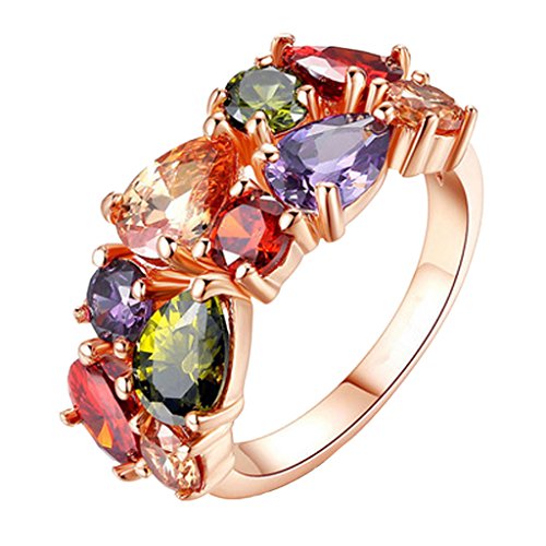 Anillo De La Manera Del Partido De La Boda De Colores De Cristal De Circón Mujer De Oro Rosa De Nosotros-7 Anillo De La Manera Del Partido De La Boda De Colores De Cristal De Circón Mujer De Oro Rosa De Nosotros-7