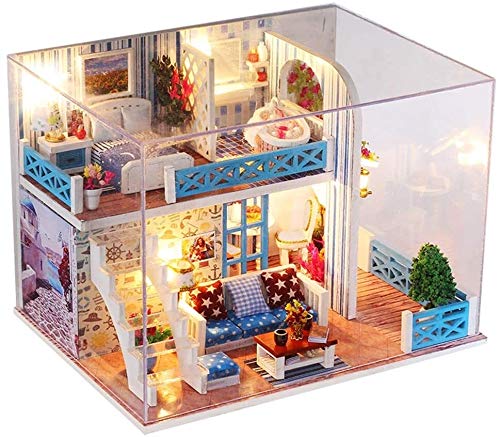 Aoyo DIY Vistas al mar de Madera en Miniatura Hut Villa Asamblea muñeca Costa Casa Dollhouse 3D de Muebles Bloques de Construcción