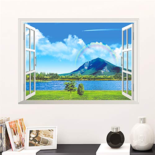 Arco iris natural mar vista a la montaña paisaje pegatinas de pared decoración del hogar sala de estar ventana 3d paisaje calcomanías de pared playa vista mural