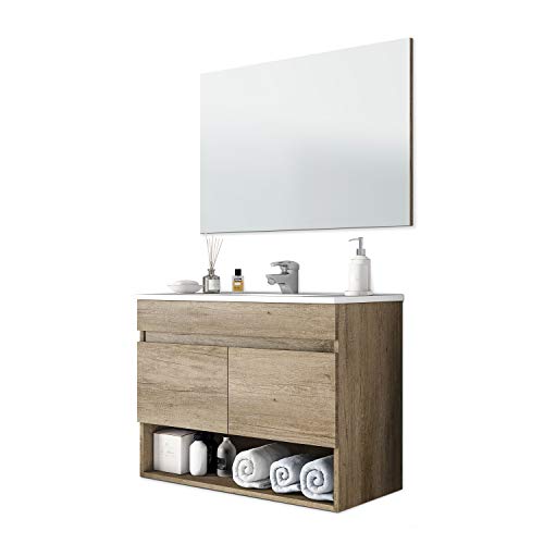 ARKITMOBEL 305110H - Mueble de baño Cotton con 2 Puertas y Espejo, modulo Lavabo Color Nordik, Medidas: 80 x 57,5 x 45 cm de Fondo ARKITMOBEL 305110H - Mueble de baño Cotton con 2 Puertas y Espejo, modulo Lavabo Color Nordik, Medidas: 80 x 57,5 x 45 cm de Fondo
