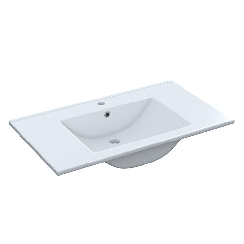ARKITMOBEL 305950O - Lavabo Ceramica Color Blanco, Pila lavamanos Rectangular baño, Medidas: 81,5 cm (Largo) x 18 cm (Alto) x 46 cm (Fondo)