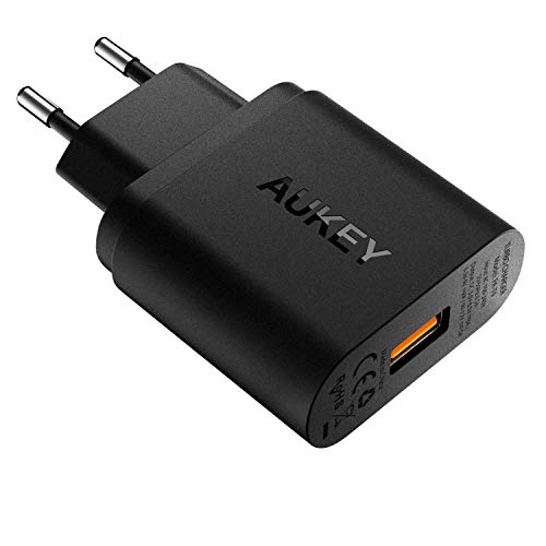 AUKEY Quick Charge 3.0 Cargador de Red 18W [Qualcomm Certificado] Cargador Móvil para Samsung Galaxy S8 / Note 8, LG G5, Nexus, HTC, iPhone XS / iPhone XS Max / iPhone XR, iPad Pro/ Air, Moto G4 y más