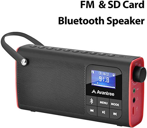 Avantree 3 en 1 Radio FM Portátil con Altavoz Bluetooth y Reproductor de Tarjeta SD MP3, Auto-búsqueda y Memorización, Pantalla LED, Batería Recargable Transistores Radios Pequeñas - SP850