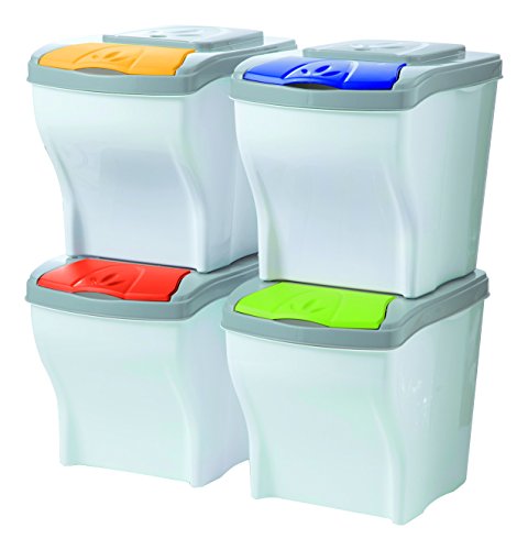 Bama Poker - Conjunto de 4 cubos modulares para la basura, 20 Litros Bama Poker - Conjunto de 4 cubos modulares para la basura, 20 Litros