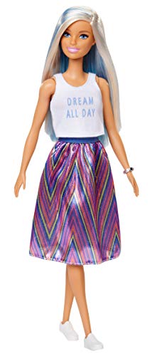 Barbie Fashionista Muñeca con mechas azules y falda estampada (Mattel FXL53)
