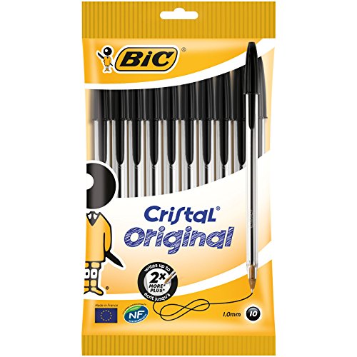 BIC Cristal Original bolígrafos punta media (1,0 mm) - Negro, Blíster de 10 unidades