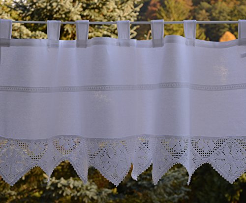 Bistro cortina ganchillo borde visillo con punta gehäkelter antipinchazos AUX rústico Shabby 60 x 150 cm Blanco