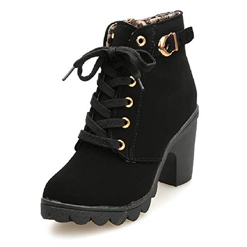 Botines De Altos Tacón Mujer,Piel con Plataforma Ante Forrados Cordones 8 Cm Zapatos Moda Otoño Invierno Comodos Negro 37 Botines De Altos Tacón Mujer,Piel con Plataforma Ante Forrados Cordones 8 Cm Zapatos Moda Otoño Invierno Comodos Negro 37