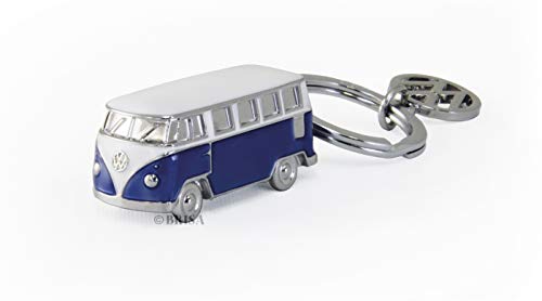 Brisa VW Collection - Volkswagen Furgoneta Hippie Bus T1 Van Llavero 3D Vintage Mini Modelo, Anillo de Llavero Retro, Accesorios del Coche como Idea de Regalo/Souvenir (Azul/Blanco)