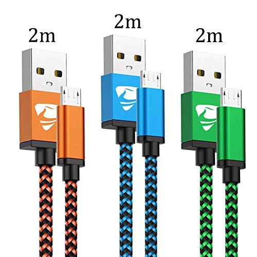 Cable Micro USB Carga Rápida Aioneus Cargador Android 3-Pack 2M Cable Android Nylon Movil Cables Cargador para Samsung S7 S6 S5 j7 j5 j3 Tablet Huawei Sony HTC Motorola Nexus LG PS4 Cable Micro USB Carga Rápida Aioneus Cargador Android 3-Pack 2M Cable Android Nylon Movil Cables Cargador para Samsung S7 S6 S5 j7 j5 j3 Tablet Huawei Sony HTC Motorola Nexus LG PS4