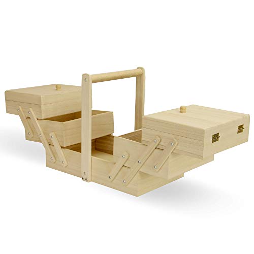 Caja artesanal de madera de 3 niveles | Caja de costura en voladizo | Almacenamiento de artesanías | 5 compartimientos | Caja de herramientas | Pukkr