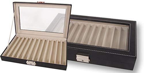 Caja EXPOSITOR de piel para PLUMAS o BOLÍGRAFOS con capacidad de 12 unidades y con cierre de seguridad. Color Negro. Dakota. 1 unidad