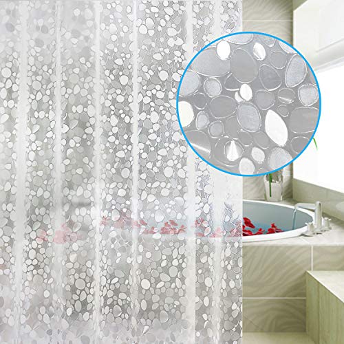 Carttiya Cortina Baño, EVA Cortinas de Ducha/Bañera 180X200 CM, Impermeable, Antimoho, Antibacteriano, Blanco Semitransparente, con Ganchos de Plástico