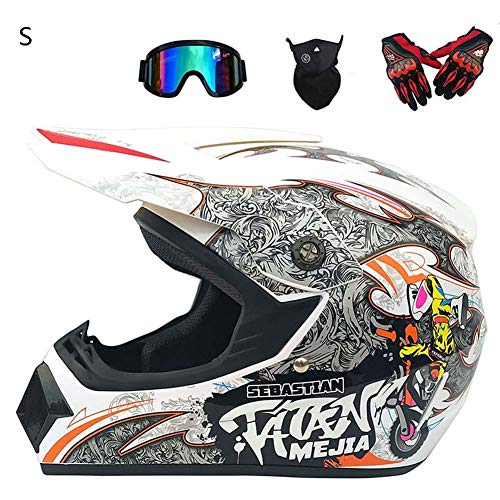 Casco de moto todoterreno para hombre con estampado impreso, casco integral de motocross, juego de casco de carreras con gafas, máscara y guantes para adultos, unisex