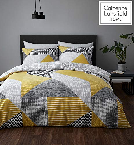 Catherine Lansfield Larsson Geo Juego de edredón, poliéster, Ocre, King Duvet Set