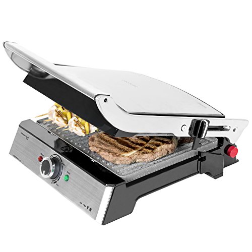 Cecotec Rock'n Grill Pro - Parrilla Eléctrica, Revestimiento de Piedra Rockstone, Placas Extraíbles y Reversibles, Apertura de 180ª, Superficie Amplia 34 x 23 cm, 2000 W, Acero Inoxidable Cecotec Rock'n Grill Pro - Parrilla Eléctrica, Revestimiento de Piedra Rockstone, Placas Extraíbles y Reversibles, Apertura de 180ª, Superficie Amplia 34 x 23 cm, 2000 W, Acero Inoxidable