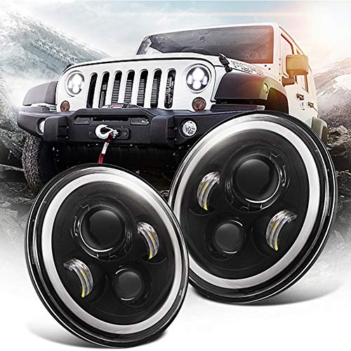 Chanhan 2 x 7" Faros Delanteros LED, Faro Coche Land Rover Defender, 12V Luces Bombilla LED Coche, Lampara de Coches,Ojo de ángel,DRL luces de giro,Jeep Wrangler Land Rover,con H4 H13 Cable Adaptador Chanhan 2 x 7" Faros Delanteros LED, Faro Coche Land Rover Defender, 12V Luces Bombilla LED Coche, Lampara de Coches,Ojo de ángel,DRL luces de giro,Jeep Wrangler Land Rover,con H4 H13 Cable Adaptador