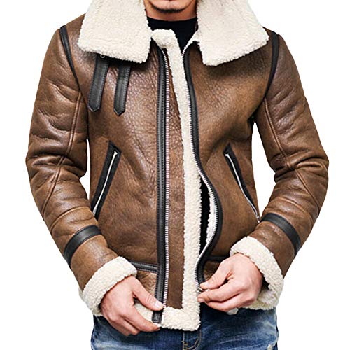 Chaqueta Invierno Hombres Cuello Alto Forro de Piel Caliente Abrigo Casual Cremallera de Cuero Outwear Manga Larga Chaquetas Acolchado Cazadoras Top Coat riou