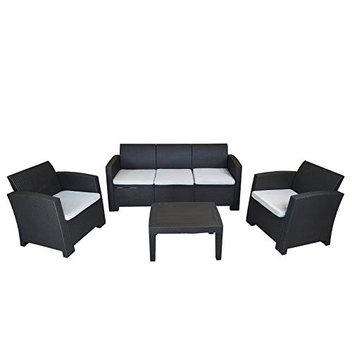 CHILLVERT Conjunto de Jardín Salerno 1 Sofá 3 Plazas+ 2 Sillones + 1 Mesa Resina Imitación Ratan Gris Antracita