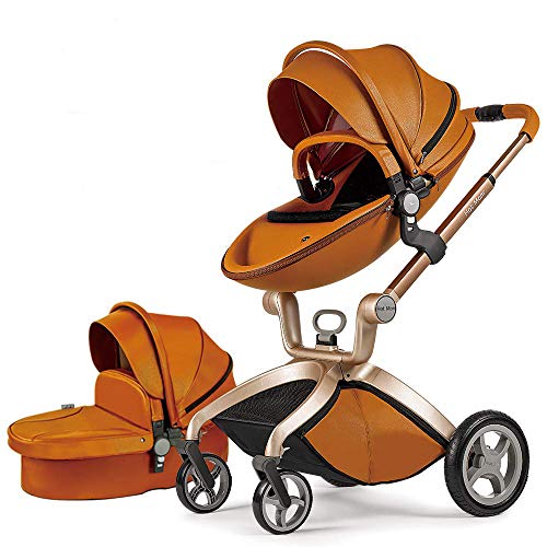 Cochecito de Bebe Hot Mom Cochecito y Sillas de paseo 3 en 1 con silla y el capazo, 2020 estilo de vida F22 asiento de carro extra comprable - Marrón