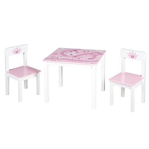Conjunto de asientos roba 'Corona', Conjunto de muebles infantiles compuesto por dos sillas y una mesa de juegos, decoraciones con Princesas, Palacios y otros complementos en rosa. Conjunto de asientos roba 'Corona', Conjunto de muebles infantiles compuesto por dos sillas y una mesa de juegos, decoraciones con Princesas, Palacios y otros complementos en rosa.