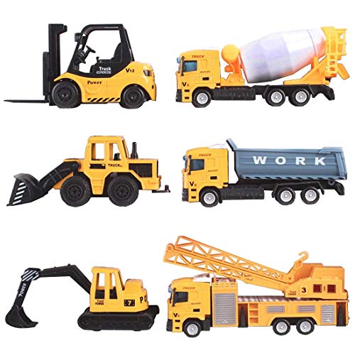 deAO Camiones de Construcción Conjunto a Escala 1:64 Vehículos de Obras Multifuncionales Diseño y Movimientos Realistas (Pack de 6)