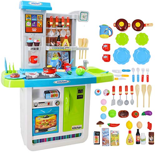 deAO Cocinita "Mi Pequeño Chef" con Características de Sonidos, Panel Táctil y Agua - Más de 40 Accesorios Incluidos (Azul) , color/modelo surtido