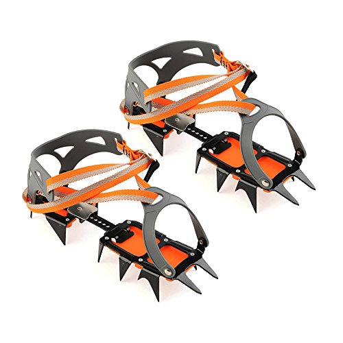 Docooler 14 Puntos Pinzas Dentadas Crampones Escalada en Hielo de Acero al Manganeso Crampón Dispositivo de Tracción (Naranja)