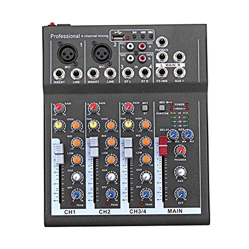 Domeilleur - Mini mezclador de audio con mesa de mezclas de sonido USB DJ, 4 canales, 48 V, amplificador para karaoke y fiestas de TV