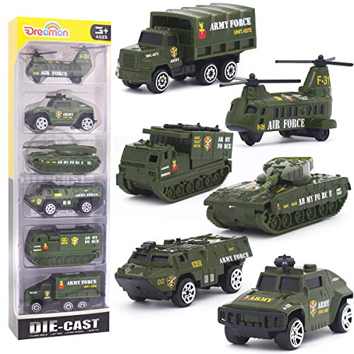 Dreamon Vehículo Militar Mini Modelo Construcción Vehículo de Juguete para Niños 3 4 5 años ,Conjunto de 6 Dreamon Vehículo Militar Mini Modelo Construcción Vehículo de Juguete para Niños 3 4 5 años ,Conjunto de 6