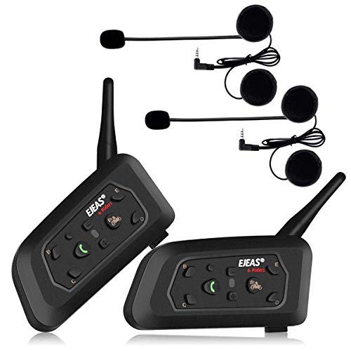 Ejeas V6 Pro 2xAuriculares Intercomunicador Moto Bluetooth para Motocicletas, Gama Comunicación Intercom de 1200m, intercomunicador casco moto, Impermeabilidad, Intercomunicacion entre 6 motociclistas