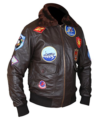 F&H Men's Top Gun Pete Maverick Tom Cruise Genuine Leather Bomber Jacket L Brown