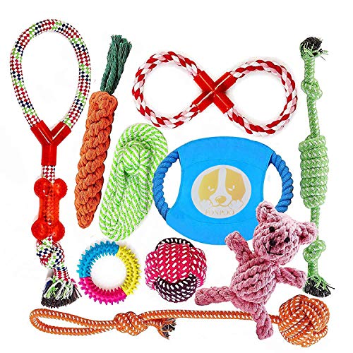 FONPOO Grupo de Juguetes para Perros Durable Masticable Cuerda Soledad Grupo de Juguete para Perrito Pequeño Medio Solitario para Mantener a su Perro Sano 10 Piezas FONPOO Grupo de Juguetes para Perros Durable Masticable Cuerda Soledad Grupo de Juguete para Perrito Pequeño Medio Solitario para Mantener a su Perro Sano 10 Piezas