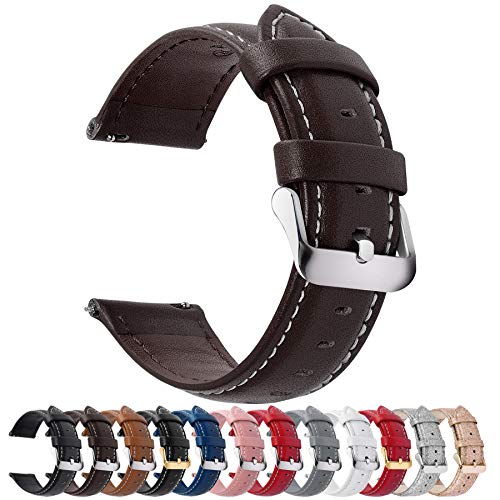 Fullmosa Axus Correa Piel, 12 Colores para Correa Reloj, Huawei Samsung Correa/Banda/Pulsera/Strap 14mm 16mm 18mm 19mm 20mm 22mm 24mm, Marrón Oscuro + Hebilla de Plata, 22mm