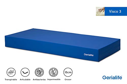 Gerialife® Colchón Geriátrico Hospitalario Articulado | 3 cm de Viscoelástica | Funda Sanitaria Impermeable (90x190)