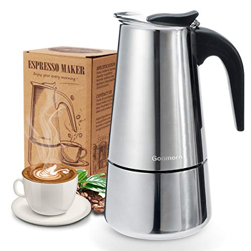 Godmorn Cafetera Italiana,Cafetera espressos en Acero inoxidable430,6 Tazas(300ml),Conveniente para la Cocina de inducción,Cafetera Moka Clásica,Plata, Uso Doméstico y en la Oficina.