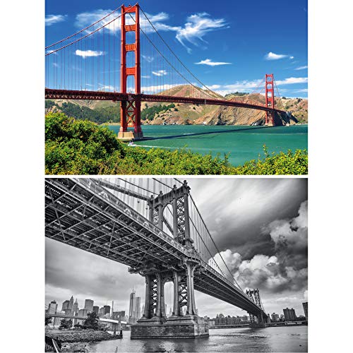 GREAT ART Set de 2 Carteles XXL - Golden Gate & Brooklyn Bridge - Estados Unidos Motivos monumentos Ciudades de Verano metrópolis Foto póster decoración de la Pared (140 x 100 cm)