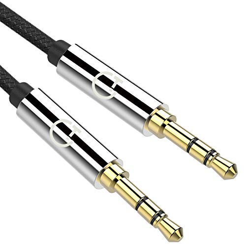 Gritin Cable de Audio, Cable Jack 3.5mm y Macho Macho de Nylon Trenzado Premium Cable Aux Auxiliar para Auriculares, iPods, iPhones, iPads, Audio de Coche, Smartphones, MP3 y Más - Negro(1.5M)