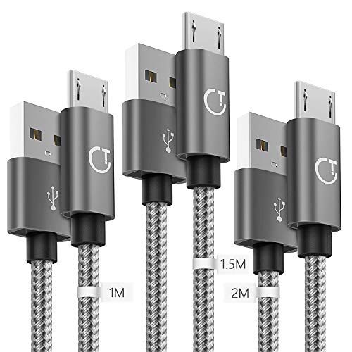 Gritin Cable Micro USB 3 Pack-1M/1.5M/2M,Carga Rápida Trenzado de Nylon Cargador Micro USB para Galaxy, Kindle, Nexus y más